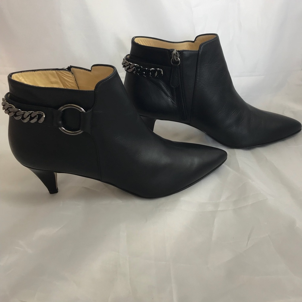 Aquatalia Selina Leather Chain-Strap Bootie Black